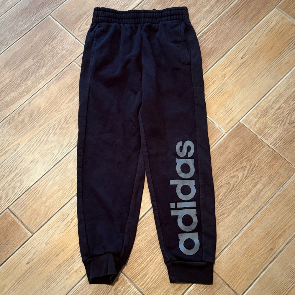 Adidas Kids Black Sweatpants with Gray Logo